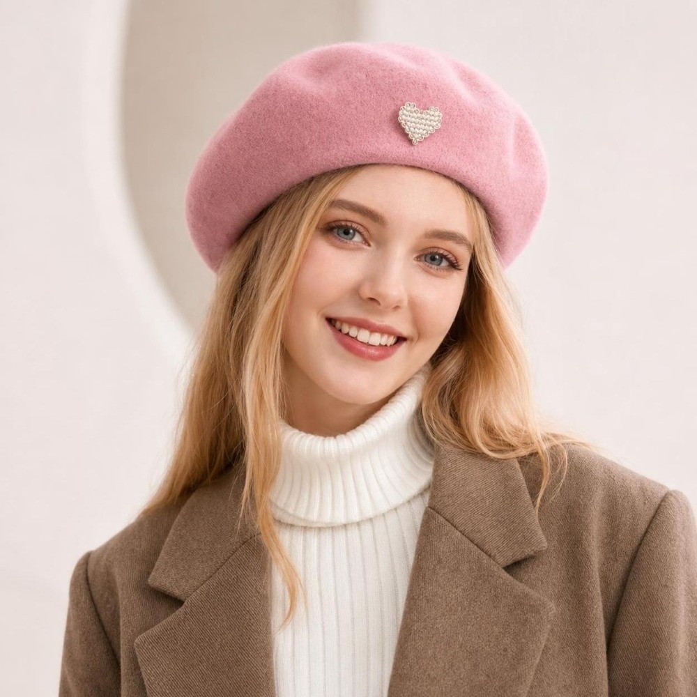 Beret French Wool - 패션 따뜻한 겨울 울 베레모 하트