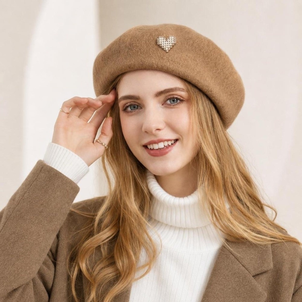 패션 따뜻한 겨울 울 베레모 하트 모양 단색 프랑스 아 - Beret French Wool 리뷰 및 가격