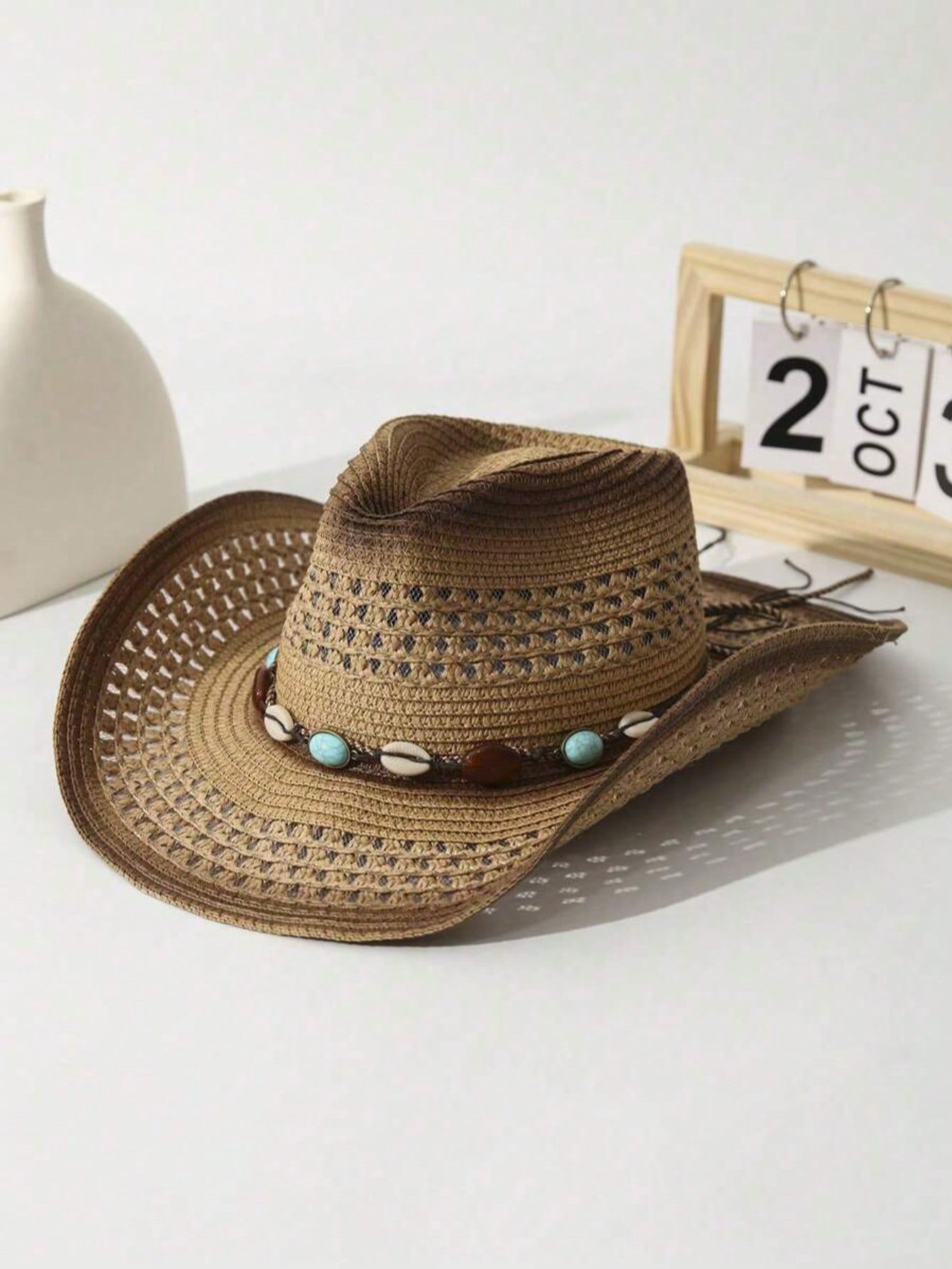 유니섹스 브라운 속이 빈 밀짚 카우보이 모자, 야외,  - Cowboy Hat Straw 리뷰 및 가격
